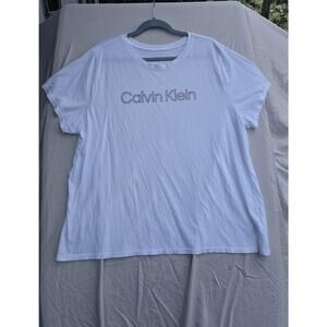 Calvin Klein Shirt Womens 2X White Performance Logo Crew Neck Short Sleeve